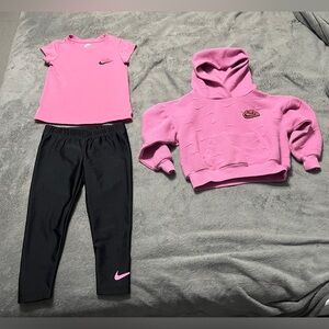 Nike Girls Pink Hoodie, Pink Tee & Black Leggings Active Set